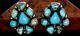Ella Peter Navajo Sterling Silver Turquoise Cluster Earrings Vintage