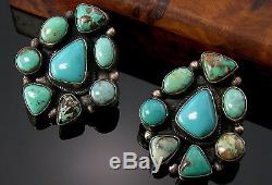 Ella Peter Navajo Sterling Silver Turquoise Cluster Earrings Vintage