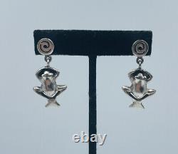 Emilia Castillo Vintage Mexican 950 Sterling Silver Frog Dangle Earrings