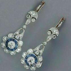 Engagement Drop Dangle Milgrain Earrings 925 Sterling Silver 2.84 Ct Diamond