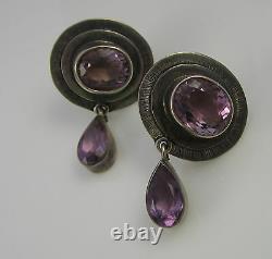 Estate Gorgeous Vintage Sterling Silver Purple Amethyst Drop Pierced Earrings