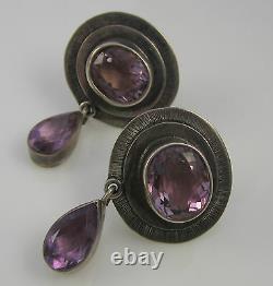 Estate Gorgeous Vintage Sterling Silver Purple Amethyst Drop Pierced Earrings