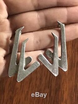 Estate Large Vintage Taxco Mexico Sterling Silver Modernist Earrings Signed