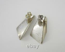 Estate Vintage Artist Signed ZOLLAN Brushed Sterling Silver Pierced Earrings