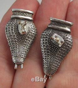 Estate Vintage Black Enamel SNAKE Sterling Silver TAXCO MEXICO Pierced Earrings
