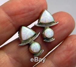 Estate Vintage Gorgeous Luminescent Opal Sterling Silver Indigo Pierced Earrings