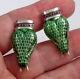 Estate Vintage Green Enamel Snake Sterling Silver Taxco Mexico Pierced Earrings