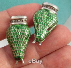 Estate Vintage Green Enamel SNAKE Sterling Silver TAXCO MEXICO Pierced Earrings