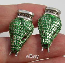 Estate Vintage Green Enamel SNAKE Sterling Silver TAXCO MEXICO Pierced Earrings