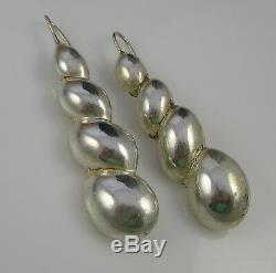 Estate Vintage Lovely Sterling Silver Taxco Mexico Long Drop Pierced Earrings