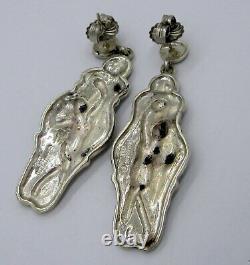 Estate Vintage Sterling Silver Elegant Goddess Baby Long Dangle Pierced Earrings