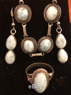 Estate Vintage Sterling Silver Larimar Bracelet & Ring & Earrings Set