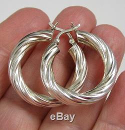 Estate Vintage Stunning Elegant Bold Sterling Silver Twist Hoop Pierced Earrings