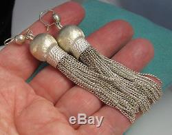 Estate Vintage Unique Sterling Silver Long Fringe Tassel Pierced Dangle Earrings