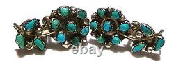 Estate Vintage Zuni Petit Point Turquoise Sterling Silver Womens Earrings 7/8