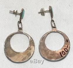 Estate Vintage Zuni Turquoise Inlay Sterling Silver Earrings L335