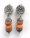 Etruscan Vintage Salmon Coral Dangle Drop Clip On Earrings 925 Sterling Silver