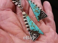 Ex Rare Hopi Vtg Stenich Spiderweb Turquoise Sterling Silver Overlay Earrings