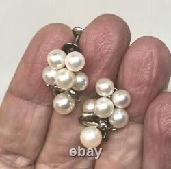 Exceptional Estate Vintage Mikimoto Multi Pearl Earrings Sterling- Screwbacks