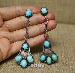 Extra Long Vintage Native American Sterling Silver Turquoise Earrings