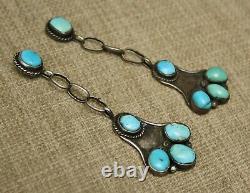Extra Long Vintage Native American Sterling Silver Turquoise Earrings