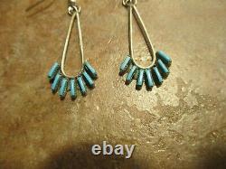FINE Vintage Zuni Sterling Silver French Hook NEEDLE POINT Turquoise Earrings