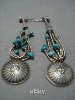 Fabulous Vintage Navajo Sterling Silver Heishi Chenoa Custer Earrings
