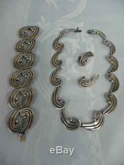 Fantastic Vintage Taxco Mexican 925 Sterling Beto Bracelet, Necklace & Earrings