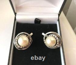 Fine Antique Soviet USSR Earrings Sterling Silver 925 Pearl Women's Jewelry Rare