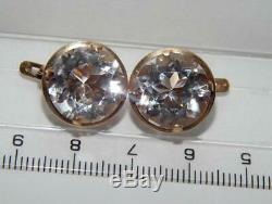 Fine Natural Rock Crystal Vintage Soviet Union Gilt Sterling Silver 875 Earrings