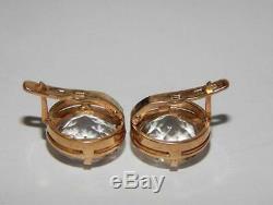 Fine Natural Rock Crystal Vintage Soviet Union Gilt Sterling Silver 875 Earrings