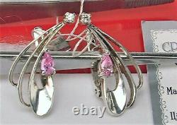 Fine Vintage Russian Etched Earrings Sterling Silver 925 Zircon Women's Jewelry