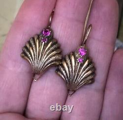 Fine Vintage USSR Gilt Sterling Silver 925 Women's Jewelry Stud Earrings Shell