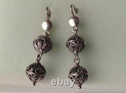 Fine Vintage Women's Jewelry Filigree Sterling Silver 925 Earrings Drop Ukraine