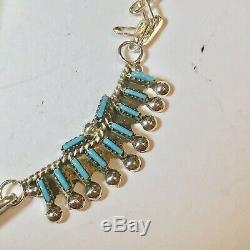 Fine Zuni Needlepoint Turquoise Necklace Earring Philander Gia Set Sterling VTG