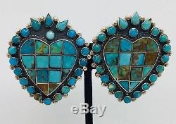 Frederico Jimenez Vintage Sterling Silver Blue Turquoise Large Heart Earrings
