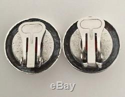 GEORG JENSEN Vintage Sterling Silver And Agate Clip On Earrings