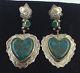 Goregous Vintage Sterling Silver 925 Heart Shaped Turquoise & Emerald Earrings
