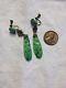 Gorgeous Vintage Chinese Sterling Silver Carved Jade Earrings Beautiful
