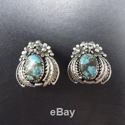 GORGEOUS Vintage NAVAJO Sterling Silver and #8 TURQUOISE Clip-On EARRINGS