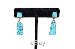 GORGEOUS Vtg ZUNI Modernist ART DECO Sterling Silver TURQUOISE Inlay Earrings