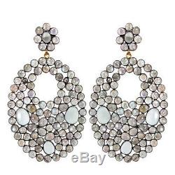 Gemstone 14K Gold Diamond Sterling Silver Dangle Earrings Vintage Style Jewelry