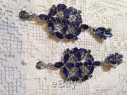 Genuine Blue Iolite Real Emerald 925 Sterling Silver Vintage Earrings