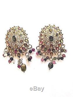 Genuine Tourmaline Gold Finish 925 Sterling Silver Vintage Persian Earrings