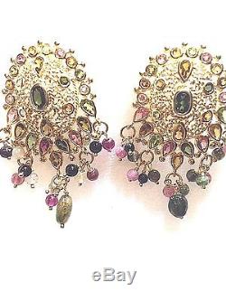 Genuine Tourmaline Gold Finish 925 Sterling Silver Vintage Persian Earrings