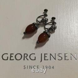 Georg Jensen Sterling Silver Screw Back Earrings with Carnelian Vintage