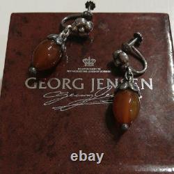 Georg Jensen Sterling Silver Screw Back Earrings with Carnelian Vintage