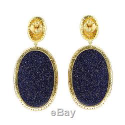 Gold Pave Diamond 925 Sterling Silver Sapphire/Sunstar Vintage Dangle Earrings