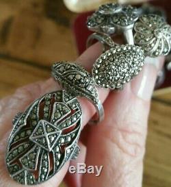 Good Lot Mixed Antique & Vintage Sterling Silver Marcasite Rings Pendants etc