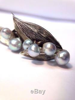 Gorgeous! VTG Ming's Blue Grey Pearl Sterling Silver Earrings (Pierced- Convert)